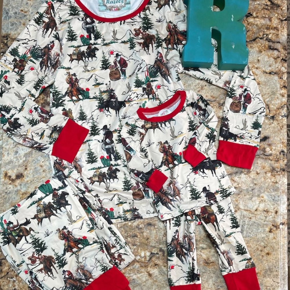 Western FAMILY CHRISTMAS Pjs / Adult Cowboy Santa Pajamas / Western Christmas Fa